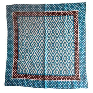 LOFT Silk Scarf Turquoise & Brown Geo Print Parisian Style Square 25"